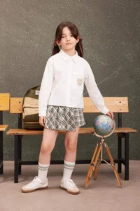 DeFacto Oversize Wide Fit Poplin White Long Sleeve School Shirt for Girls