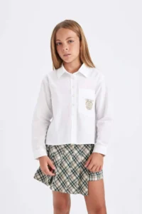 DeFacto Oversize Wide Fit Poplin White Long Sleeve School Shirt for Girls - Image 2