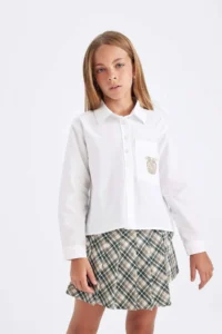 DeFacto Oversize Wide Fit Poplin White Long Sleeve School Shirt for Girls - Image 4