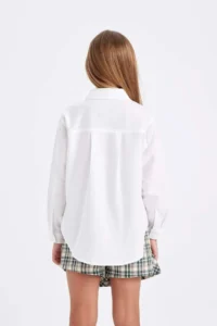 DeFacto Oversize Wide Fit Poplin White Long Sleeve School Shirt for Girls - Image 8