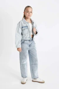 DeFacto School Buttoned Pocket Short Denim Jacket Girls - Image 2