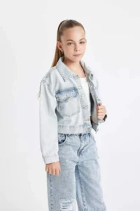 DeFacto School Buttoned Pocket Short Denim Jacket Girls - Image 3