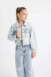 DeFacto School Buttoned Pocket Short Denim Jacket Girls - Image 4