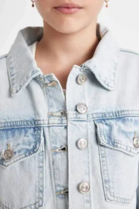 DeFacto School Buttoned Pocket Short Denim Jacket Girls - Image 5