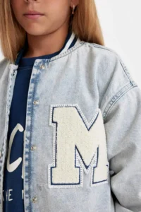DeFacto Girls' Seasonal Jean Bomber Jacket with Snap Pockets - Image 5