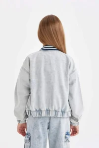 DeFacto Girls' Seasonal Jean Bomber Jacket with Snap Pockets - Image 7