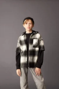 DeFacto Oversize Wide Fit Hooded Flannel Long Sleeve Shirt Boy