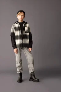 DeFacto Oversize Wide Fit Hooded Flannel Long Sleeve Shirt Boy - Image 2