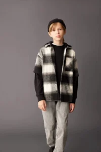DeFacto Oversize Wide Fit Hooded Flannel Long Sleeve Shirt Boy - Image 3