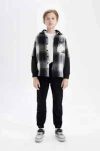 DeFacto Oversize Wide Fit Hooded Flannel Long Sleeve Shirt Boy - Image 5