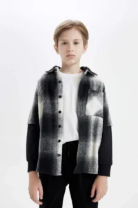 DeFacto Oversize Wide Fit Hooded Flannel Long Sleeve Shirt Boy - Image 6