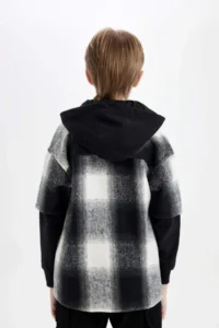 DeFacto Oversize Wide Fit Hooded Flannel Long Sleeve Shirt Boy - Image 8