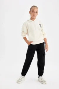 DeFacto Girls' Black Cargo Pocket Elastic Waist Jogger Sweatpants C7692a824au