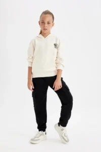 DeFacto Girls' Black Cargo Pocket Elastic Waist Jogger Sweatpants C7692a824au - Image 2