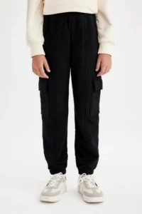 DeFacto Girls' Black Cargo Pocket Elastic Waist Jogger Sweatpants C7692a824au - Image 3