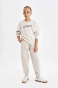 DeFacto Girls' Elastic Waist Pocket Jogger School Sweatpants