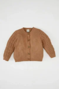 DeFacto Baby Girl Basic Plain Knitwear Crew Neck Buttoned Cardigan