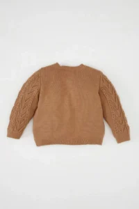 DeFacto Baby Girl Basic Plain Knitwear Crew Neck Buttoned Cardigan - Image 5