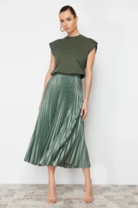 TRENDYOLMİLLA Mint pleated Maxi Flexible Knitting Skirt - Image 2