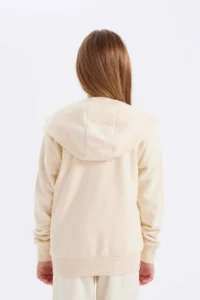 DeFacto Girl's Basic Plain Hooded School Cardigan with Zipper Pockets - Image 4