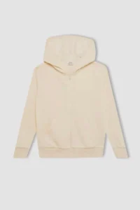 DeFacto Girl's Basic Plain Hooded School Cardigan with Zipper Pockets - Image 5
