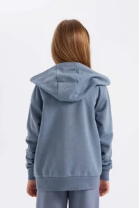 DeFacto Girl's Basic Plain Hooded Pocket Zippered School Cardigan - Image 6