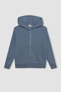 DeFacto Girl's Basic Plain Hooded Pocket Zippered School Cardigan - Image 7
