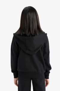 DeFacto Basic Plain Hooded School Zipper Sweatshirt Girl - Image 6