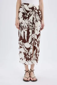 DeFacto Floral Patterned Normal Waist Viscose Slit Maxi Skirt