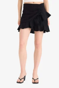 DeFacto Normal Waist Basic Plain Linen Look Flounced Mini Skirt - Image 4