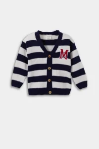 DeFacto Striped Letter Embroidered Buttoned Knitwear Cardigan for Baby Boy - Image 3