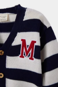 DeFacto Striped Letter Embroidered Buttoned Knitwear Cardigan for Baby Boy - Image 4