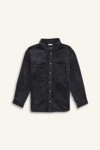 DeFacto Oversize Wide Fit Polo Collar Velvet Long Sleeve Shirt Boy