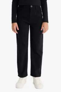 DeFacto Straight Fit Wide Leg Pocket Cotton School Trousers Girls - Image 5