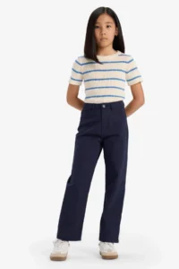 DeFacto Straight Fit Wide Leg Pocket Cotton School Trousers Girls - Image 2