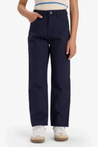DeFacto Straight Fit Wide Leg Pocket Cotton School Trousers Girls - Image 4