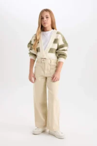 DeFacto V-Neck Striped Buttoned Knitwear Cardigan Girl - Image 2
