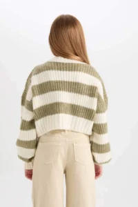 DeFacto V-Neck Striped Buttoned Knitwear Cardigan Girl - Image 6