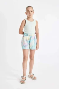 DeFacto Girls' Batik Patterned Crepe Shorts - Image 4