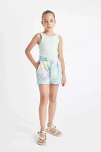 DeFacto Girls' Batik Patterned Crepe Shorts - Image 6