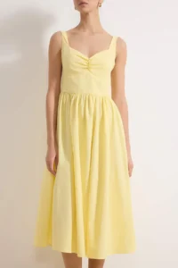 TRENDYOLMİLLA Light Yellow Gipelli Midi Poplin Weaving Dress - Image 3