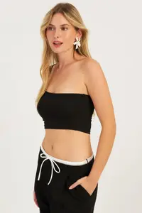 Cool & Sexy Women Black-White One Shoulder 2 Sets Crop Blouse - Image 2