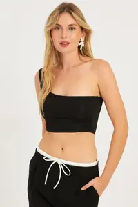 Cool & Sexy Women Black-White One Shoulder 2 Sets Crop Blouse - Image 4