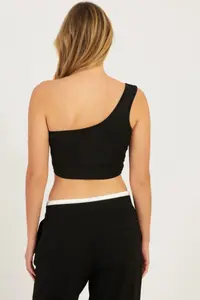 Cool & Sexy Women Black-White One Shoulder 2 Sets Crop Blouse - Image 6