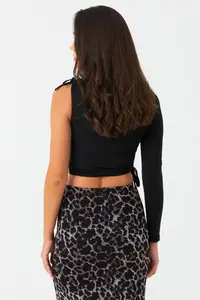 Cool & Sexy Women Black Drawstrable Single Arm Blouse - Image 6