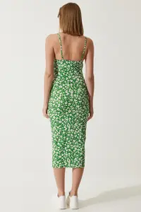Happiness İstanbul BRAV Women's Green Floral Slit Summer Knitted Dress CI00029 - Image 6