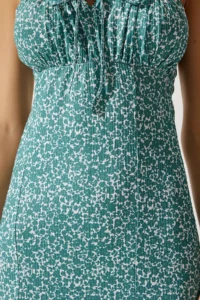 Happiness İstanbul Women's Water Green and White Floral Slit Summer Knitted Dress CI00029 - Image 4