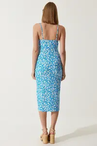 Happiness İstanbul Women's Blue Floral Slit Summer Knitted Dress CI00029 - Image 6