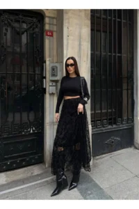 Cool & Sexy High Waist Lace Detailed Maxi Size Skirt