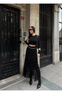 Cool & Sexy High Waist Lace Detailed Maxi Size Skirt - Image 2
